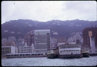 Commercial Color Slide Photo,  View Of Star Ferry Terminal & Hong Kong 1964