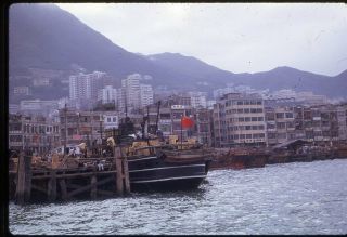 Color Slide Photo,  View Of Hong Kong From Boat Docks 1964