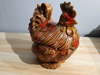 Vintage Chicken Cookie Jar Atlantic Mold Glazed Ceramic 10 " Gorgeous Rooster