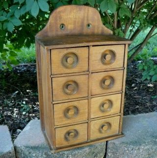 Antique Wood Apothecary/spice Cabinet Holder 8 Drawers Vtg Kitchen