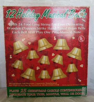 Vtg 1970 - 80 12 Holiday Brass Musical Bells Garland Plays 25 Christmas Carols Evc