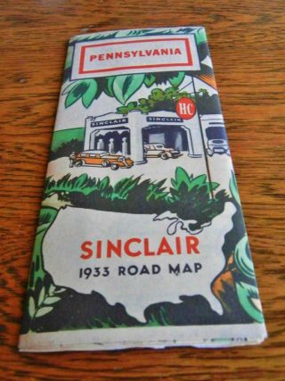 Vintage 1933 Sinclair Oil Fold Out Road Map Of Pennsylvania