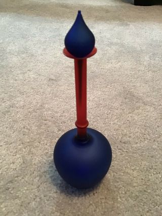 Vintage Blue And Red Perfume Bottle With Long Stem Stopper