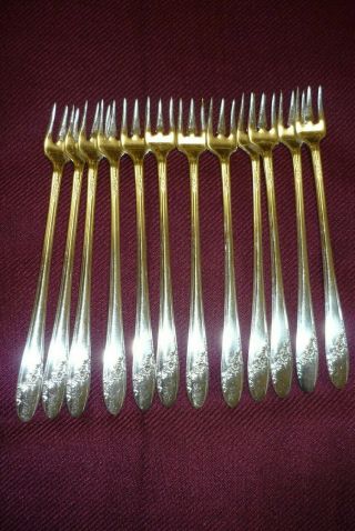 Set Of 12 Seafood Cocktail Silver Plate Forks Queen Bess Ii Oneida Community Tu