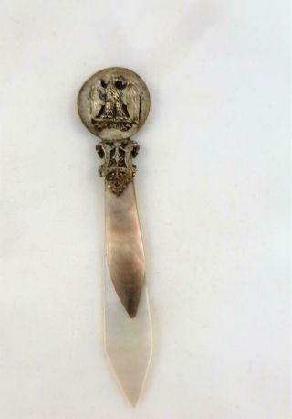 19thc French Mother Of Pearl Souvenir Napoleon & Eagle Bookmark C1890 