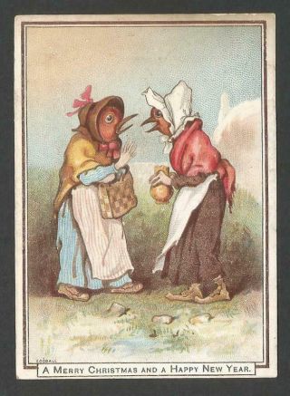 B48 - Anthropomorphic Housewife Birds - Goodall - Victorian Xmas Card