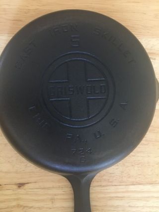 Vintage 1930 Griswold 5 Cast Iron Skillet W/large Logo Sits Flat
