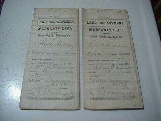 (2) Union Pacific Railroad Co Deed 1873 Land Purchase / Red Seal