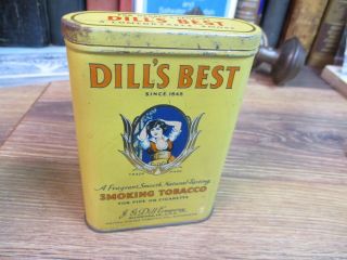 Dills Best Tobacco Tin Smoking Upright Vertical Pocket Can Mid 1900 