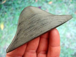 Fine Indiana Banded Slate Hump Back Boatstone With Arrowheads Artifacts