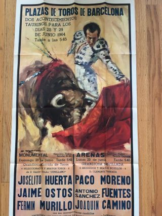 Vintage Bullfighting 1961 Poster Plaza De Toros Monumental Barcelona Spain