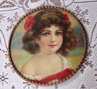Antique Victorian " Little Girl In Red " Chimney Flue Cover Germany