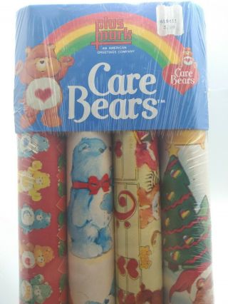 Vintage Care Bears Gift Wrap Nip 4 Rolls Christmas Wrapping Paper Plus Mark