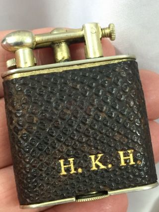 Vintage Clark Lift Arm Pocket Lighter With Leather 18k Gold Plate
