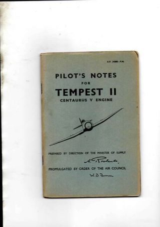 Pilots Notes For Tempest 11 Centaurus V Engine Vg Cond