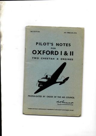 Pilots Notes For Oxford 1 & 11 Two Cheetah X Engines Vg Cond