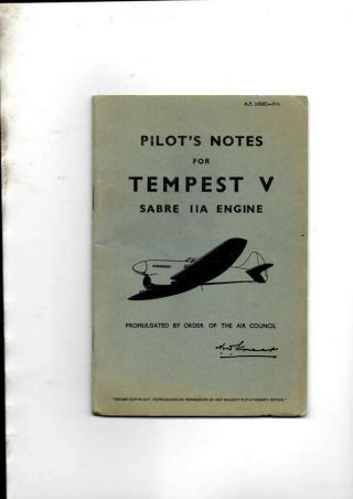 Pilots Notes For Tempest V Sabre 11a Engine Vg Cond
