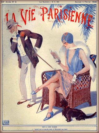 1928 La Vie Parisienne Reading Scottie Dog France Travel Advertisement Poster