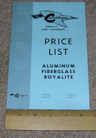 1959 59 Crestliner Boat Price List Dealer Brochure Aluminum Fiberglass Royalite