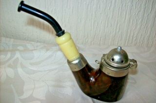 Vintage Standard Old Briar Pipe With Hinged Metal Lid