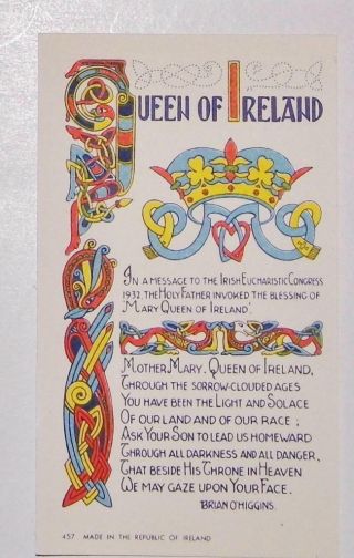 Queen Of Ireland Prayer Irish Celtic Book Kells Holy Card Brian O 