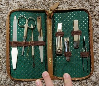 Revlon Vintage Nail Manicure/pedicure Grooming Kit With Leather Case
