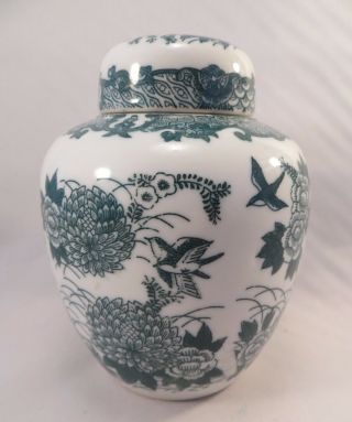 Vintage Japanese Porcelain Lidded Ginger Jar Tea Caddy Urn Green Japan