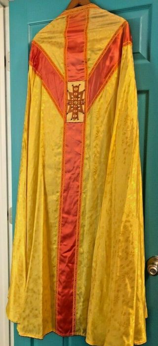 Gorgeous Vintage Catholic Priests Bishops Gold Brocade & Rose Cope Vestment