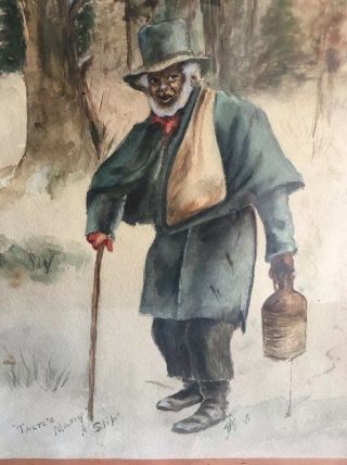 Black Americana Watercolor Painting Signed " There 