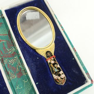 Vintage Oriental Comb & Handheld Mirror Vanity Set w/Case 710 2