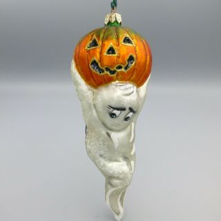 Vintage Slavic Treasures Blown Glass Halloween Ornament Ghost Pumpkin Scary Airy