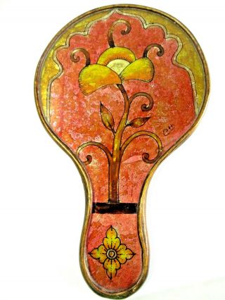 Fancy Hand Held Mirror Flower Floral Design Signed Vintage