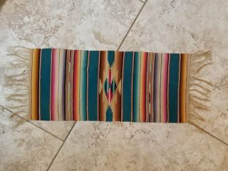 Antique Vintage Table Runner Serape Mexican Hand - Woven Wool Silk Saltillo Serape