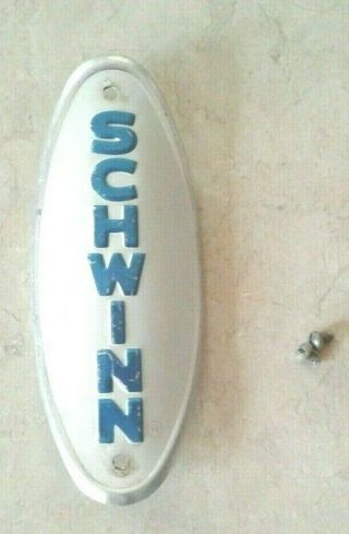 Vintage Schwinn Head Badge White & Blue With Screws American