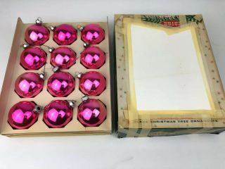 Shiny Brite Hot Pink Glass Bulb Christmas Ornaments Box Of 12 Vintage 2 5/8”