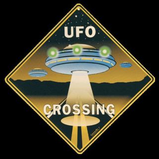 Ufo Crossing Sign 12x12 Metal Space Ship Alien