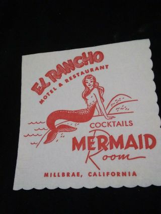 Vintage El Rancho And The Mermaid Room Paper Cocktail Napkin