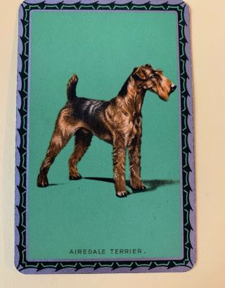 Playing Swap Cards = 1 Single Vintage English Airedale Terrier Dogs Green
