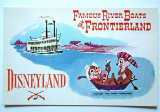 Un - Disneyland Art Corner Postcard Chip And Dale Mark Twain At Frontierland