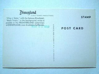 Un - Disneyland Art Corner Postcard Chip and Dale Mark Twain At Frontierland 2