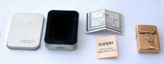 Zippo Lighter Solid Brass Vintage 1998.  Flush Royal Hand Ace King 3d Poker
