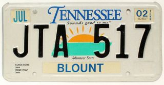 Tennessee 2002 " Sounds Good To Me " Sunrise License Plate,  Jta 517,  Blount County