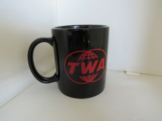Vintage Trans World Airlines Twa Coffee Cup Mug Airplane Black W/ Red Lettering