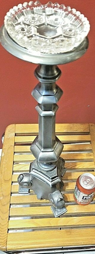 Vintage Floor Ashtray Stand With Glass Ashtray