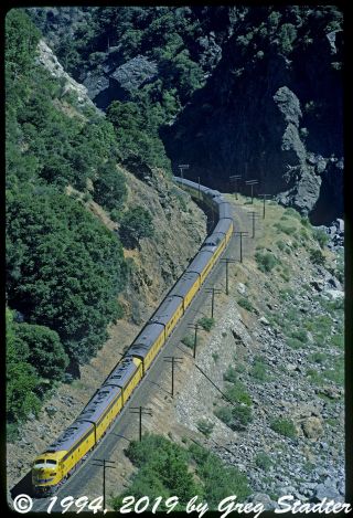 Union Pacific 951 Leads An A - B - A Set Of Emd E9s On The Wp Near Pulga,  Ca (1994)