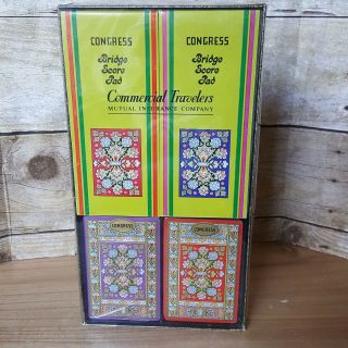 Vintage Congress Bridge Cards Double Floral Card Deck Box Set W/ Scorepads Nos