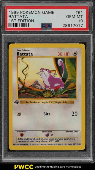 1999 Pokemon Game 1st Edition Rattata 61 Psa 10 Gem (pwcc)