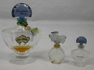 3 Vintage Guerlain 4 1/2 & 2 " Shalimar 2 " Parure Parfum Bottles Some Contents