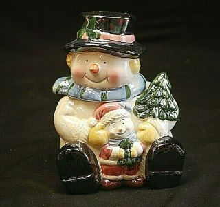 Christmas Holiday Lusterware Snowman Candy Jar Ceramic Figurine Xmas In July
