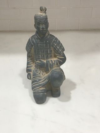 Vintage Kneeling Terra Cotta Clay Chinese Asian Warrior Man 8 " Tall Awesome